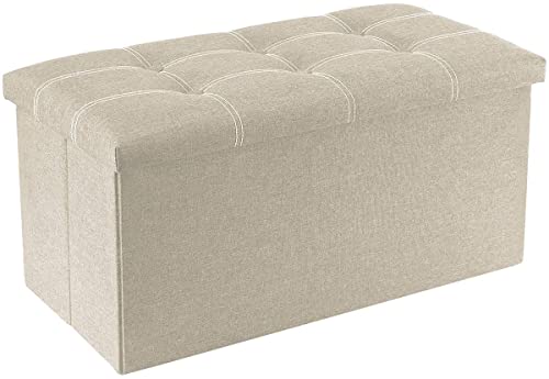DIVHUK Folding Storage Ottoman Long Shoes Sofa Bench Fabric Linen Footrest Stool for Laundry Storage Space End of Bed Seat Toys Storage Organizer Bin Box with Lidded Cover (76X38X38 CM, Beige) - Image 1
