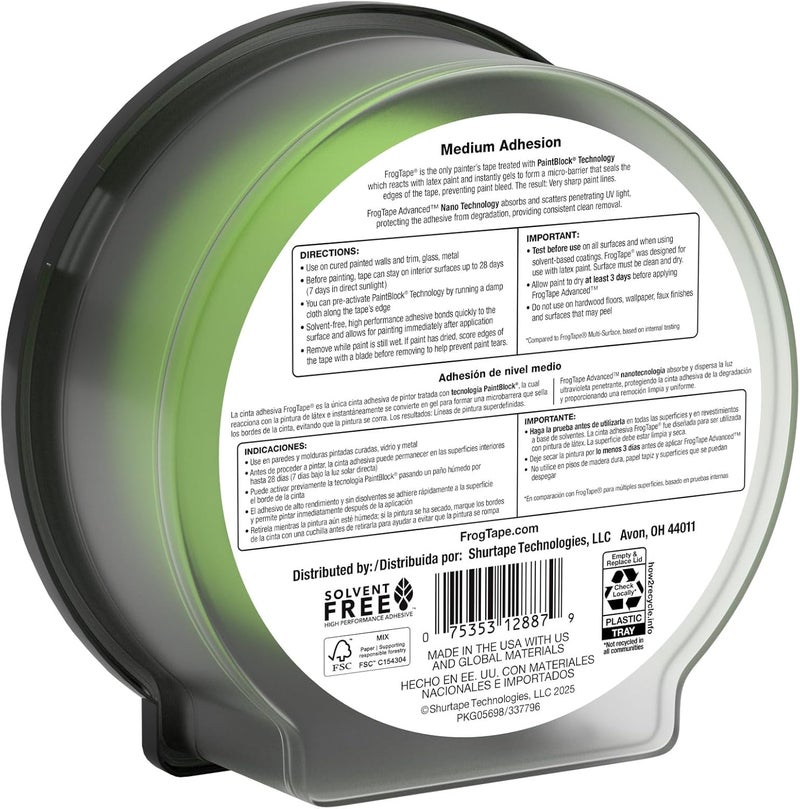 FrogTape Advanced Painters Tape 2 Inch Wide 188Inch x 45Yard MultiSurface Tape with PAINTBLOCK Conforms Around Curves  Contours TearFree Removability 1 Roll Green - Image 2