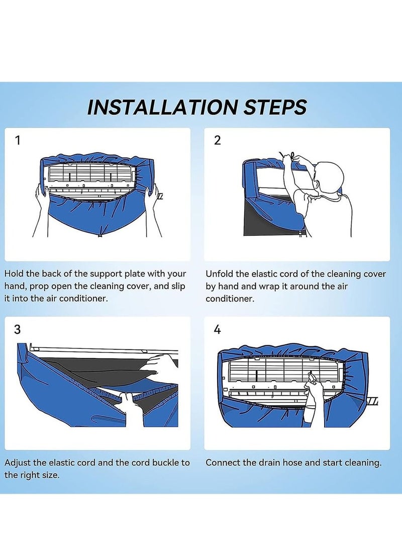 Air Conditioning Cleaning Kits Waterproof Cover with Drain Outlet, Protector Dust Washing Bag with 2.8 M Water Pipe for 2P-3P Wall Mounted AC Service