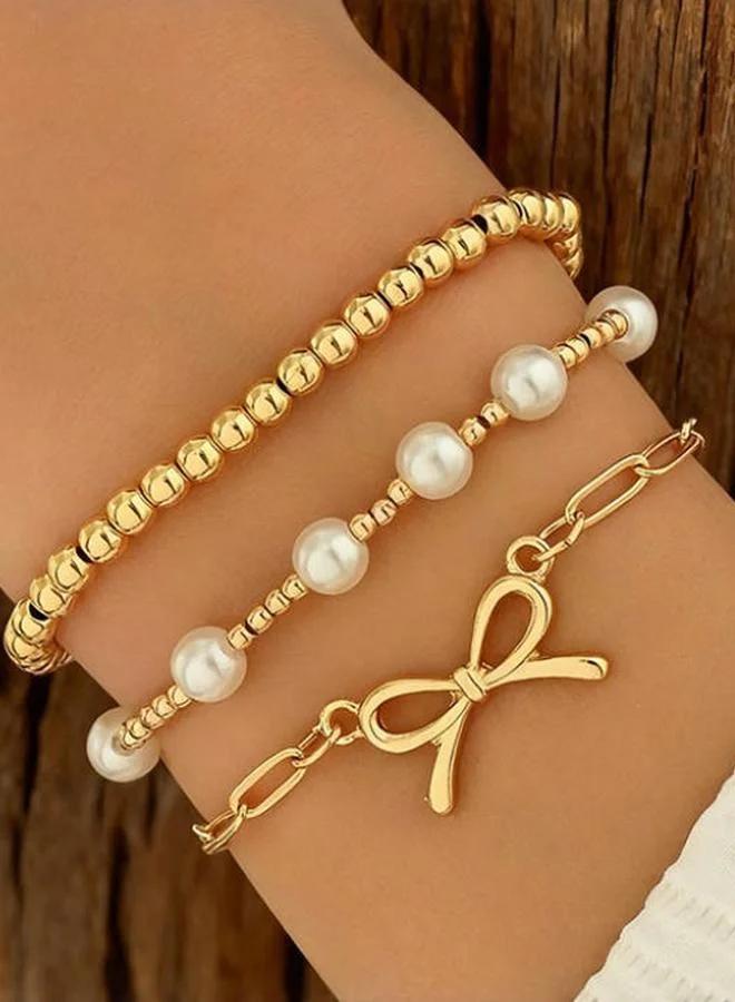 Pack of 3 - Gold Tone Faux Pearl Bracelet