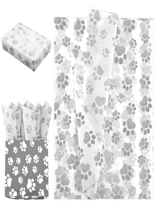 XIHIRCD 30pcs Dog Paw Tissue Paper, 20x14in Cute Paw Print Tissue Paper Puppy Paws Tissue Paper Sheets Gift Wrapping Tissue Paper for Gift Packaging Wedding Birthday Party Supplies(Silver - Image 1