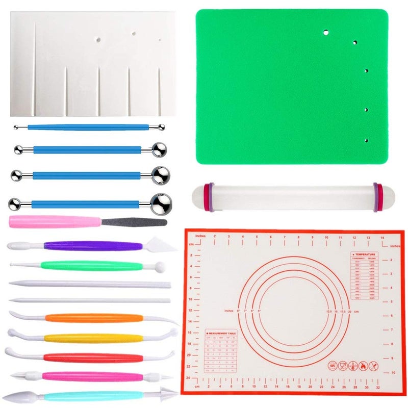 Gum Paste Flowers Leaves Fondant Kit10 Modelling Tools 4 Ball Tools 1 Veining Board 1 Foam Pad 1 Silicone Mat 1 Rolling Pin