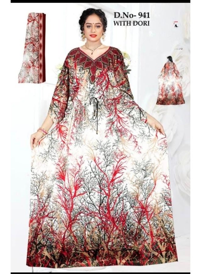 Saway عباءة فرشة عربية بطبعة ريش مع شيلة