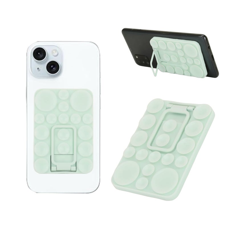 ClickCase 2 in 1 Sticky Silicone Phone Grip with New Upgraded Bigger Suction Cup & Kickstand Mount for Any Mobile Phone,Multiple Mounting Options for Selfies,Reels & Video Recording (Pastel Green) - Image 1