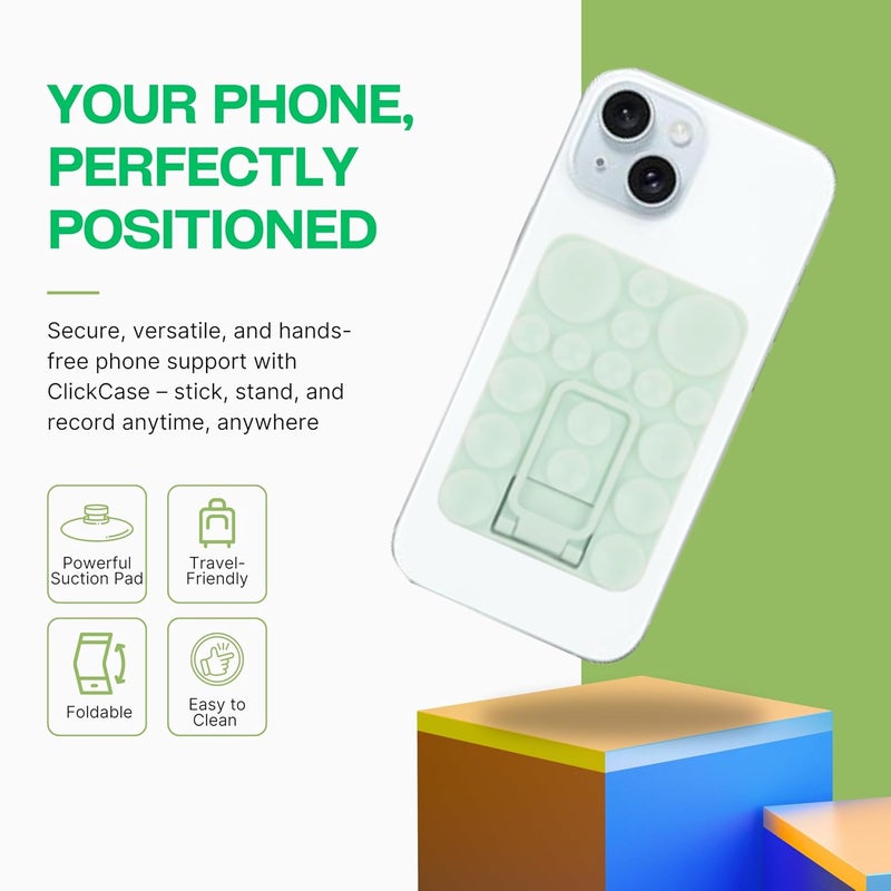 ClickCase 2 in 1 Sticky Silicone Phone Grip with New Upgraded Bigger Suction Cup & Kickstand Mount for Any Mobile Phone,Multiple Mounting Options for Selfies,Reels & Video Recording (Pastel Green) - Image 3