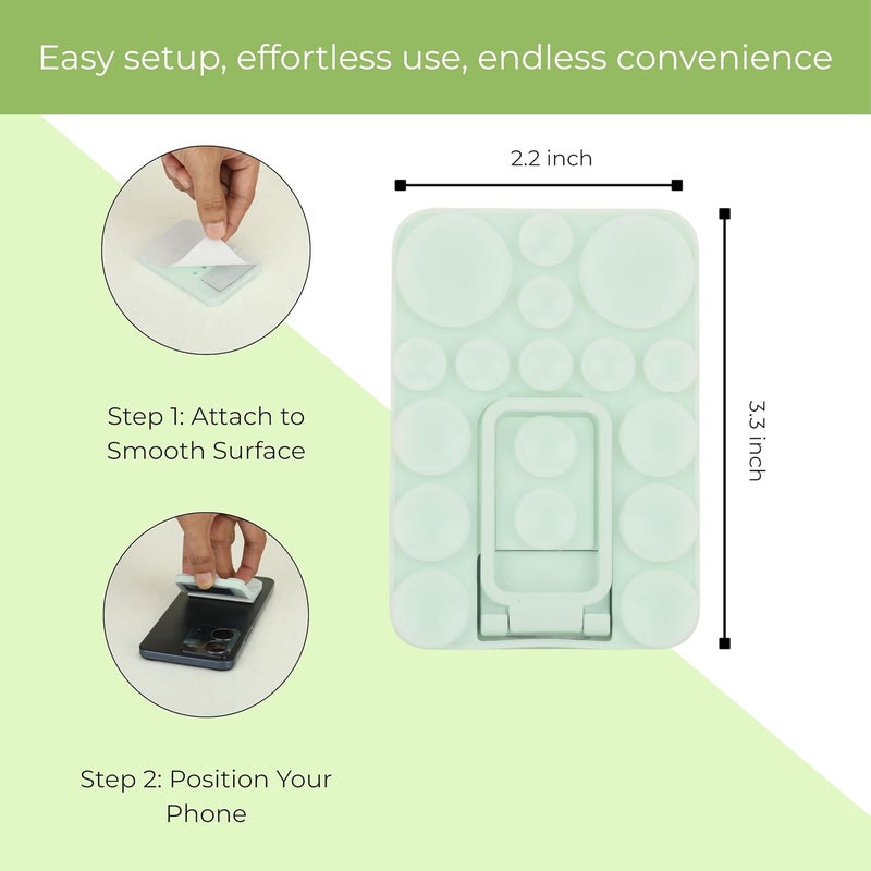 ClickCase 2 in 1 Sticky Silicone Phone Grip with New Upgraded Bigger Suction Cup & Kickstand Mount for Any Mobile Phone,Multiple Mounting Options for Selfies,Reels & Video Recording (Pastel Green) - Image 4