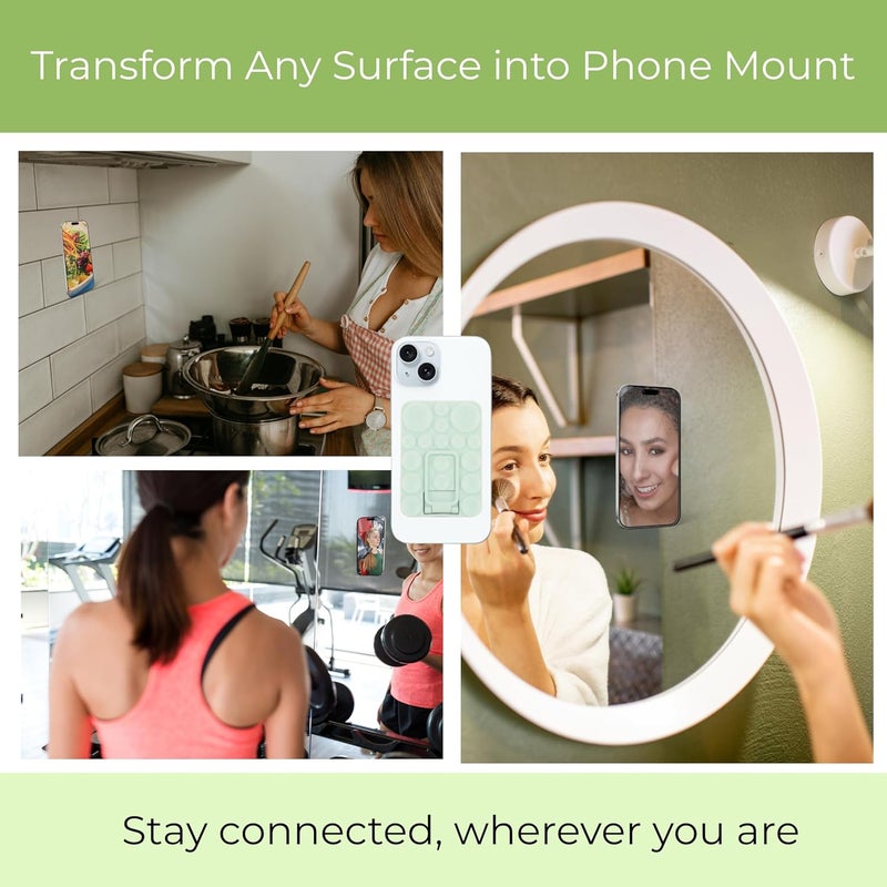 ClickCase 2 in 1 Sticky Silicone Phone Grip with New Upgraded Bigger Suction Cup & Kickstand Mount for Any Mobile Phone,Multiple Mounting Options for Selfies,Reels & Video Recording (Pastel Green) - Image 5