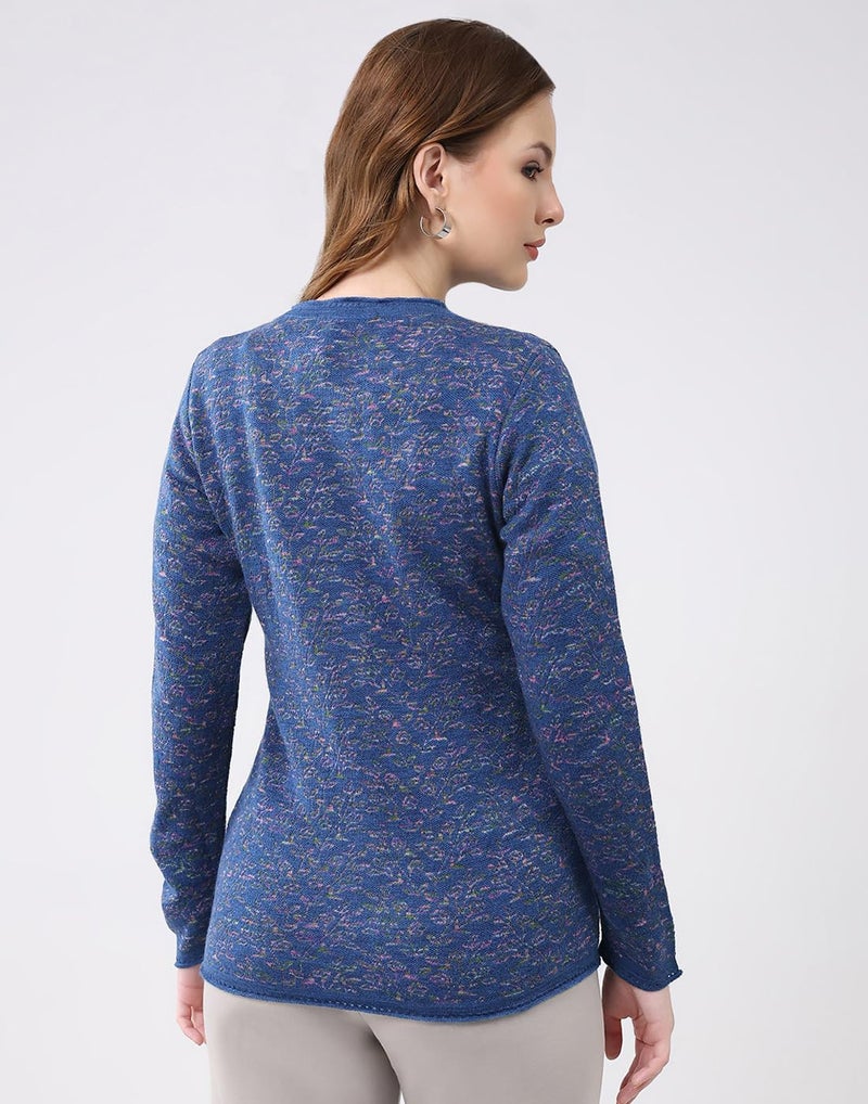 Monte Carlo Women’s Regular Fit Cardigan | Self Design Knit | Round Neck | Full Sleeves | Button Closure | Fashionable Stylish Warm Winter Cardigan for Women Blue L (Pack of_1) - Image 4