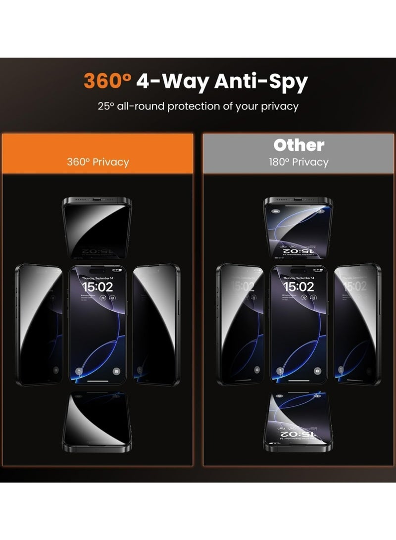 إكس ليفيل حماية شاشة الخصوصية 360 لـ iPhone 17 Pro Max 2025 ، حزمة 2 ، حماية 360 درجة في 4 اتجاهات ، زجاج مضاد للجسوس ، Face ID متوافق مع iPhone 17 Pro Max - Image 3