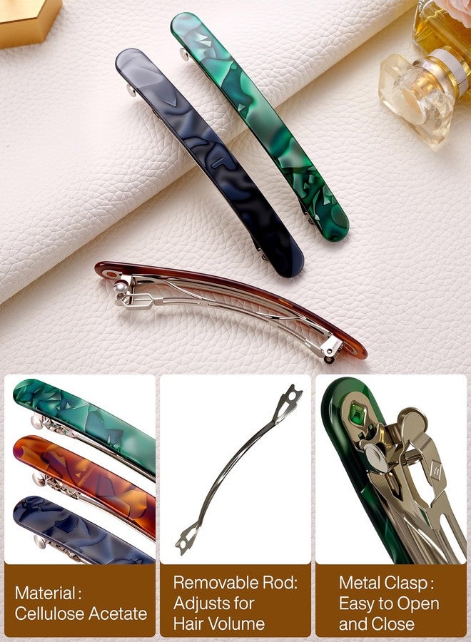 HYFEEL 4 Inch Large Hair Barrettes for Women - Strong Hold French Clips for Thick/Thin Hair, Tortoiseshell Acetate Accessories for Ponytail, Half-Up Hairstyles - 3 Pack (Brown, Green, Grey Black) - Image 3