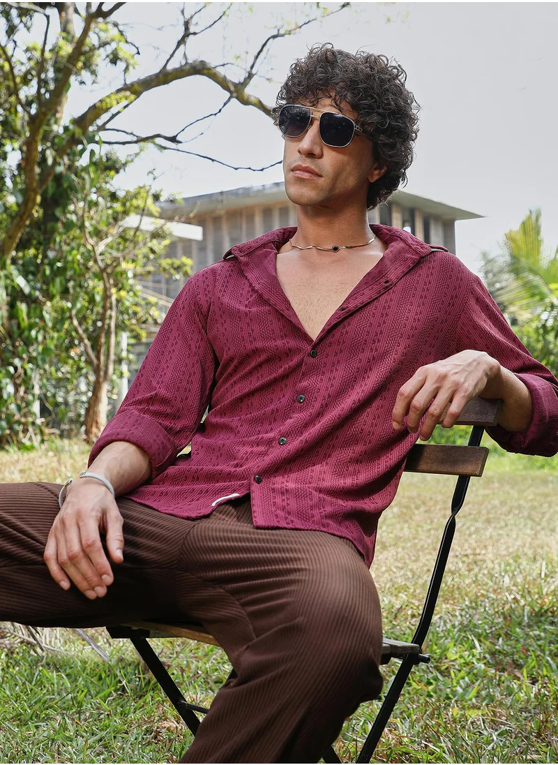 Campus Sutra Men's Rose Red Chevron-Loop Shirt
