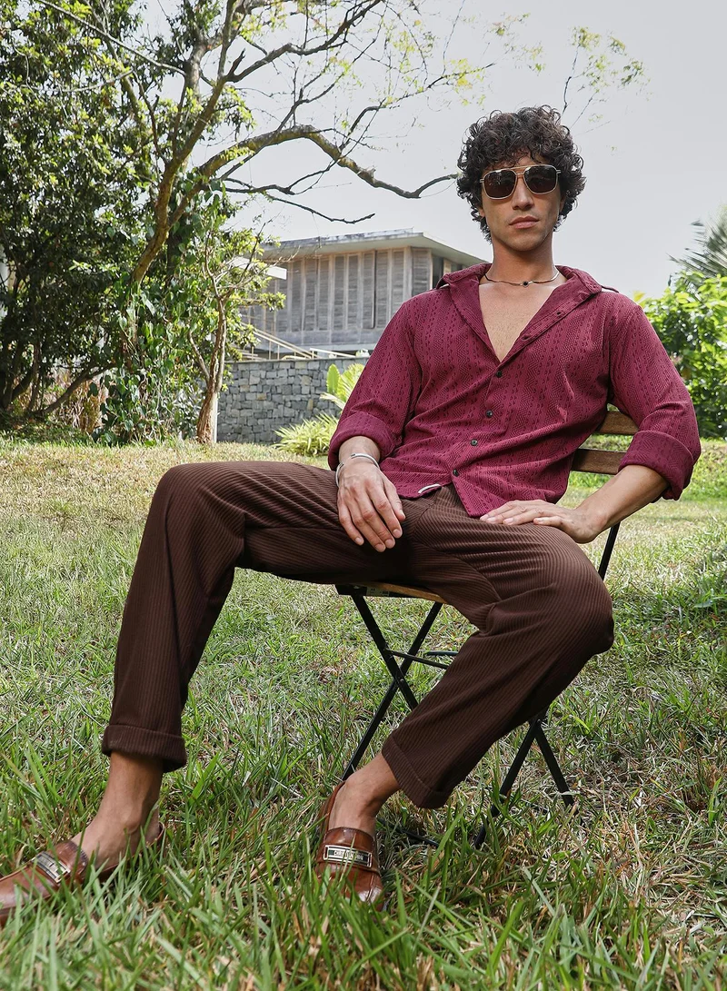 Campus Sutra Men's Rose Red Chevron-Loop Shirt