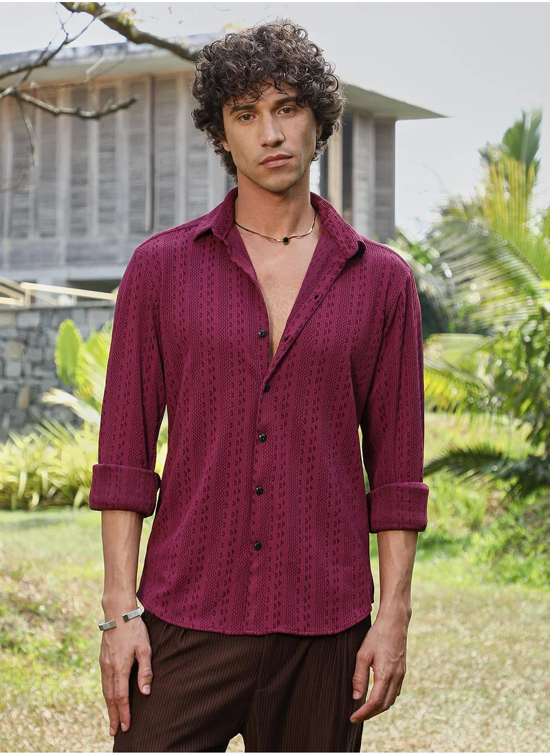 Campus Sutra Men's Rose Red Chevron-Loop Shirt