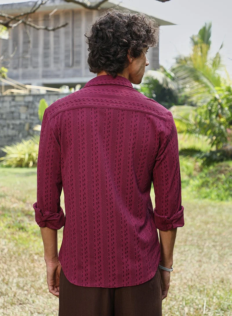 Campus Sutra Men's Rose Red Chevron-Loop Shirt