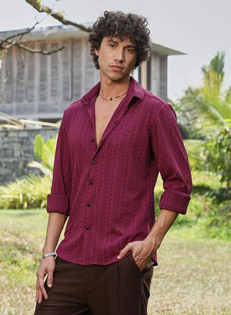Campus Sutra Men's Rose Red Chevron-Loop Shirt