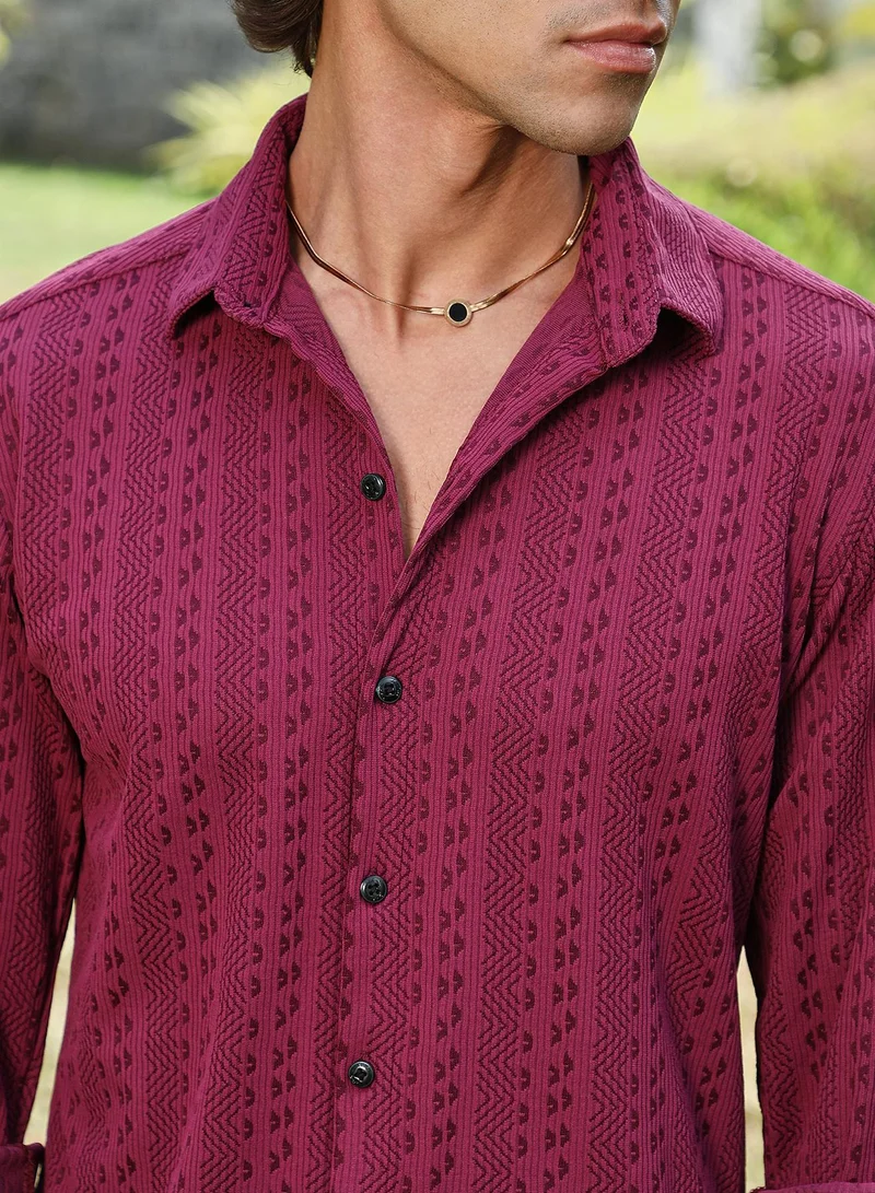 Campus Sutra Men's Rose Red Chevron-Loop Shirt