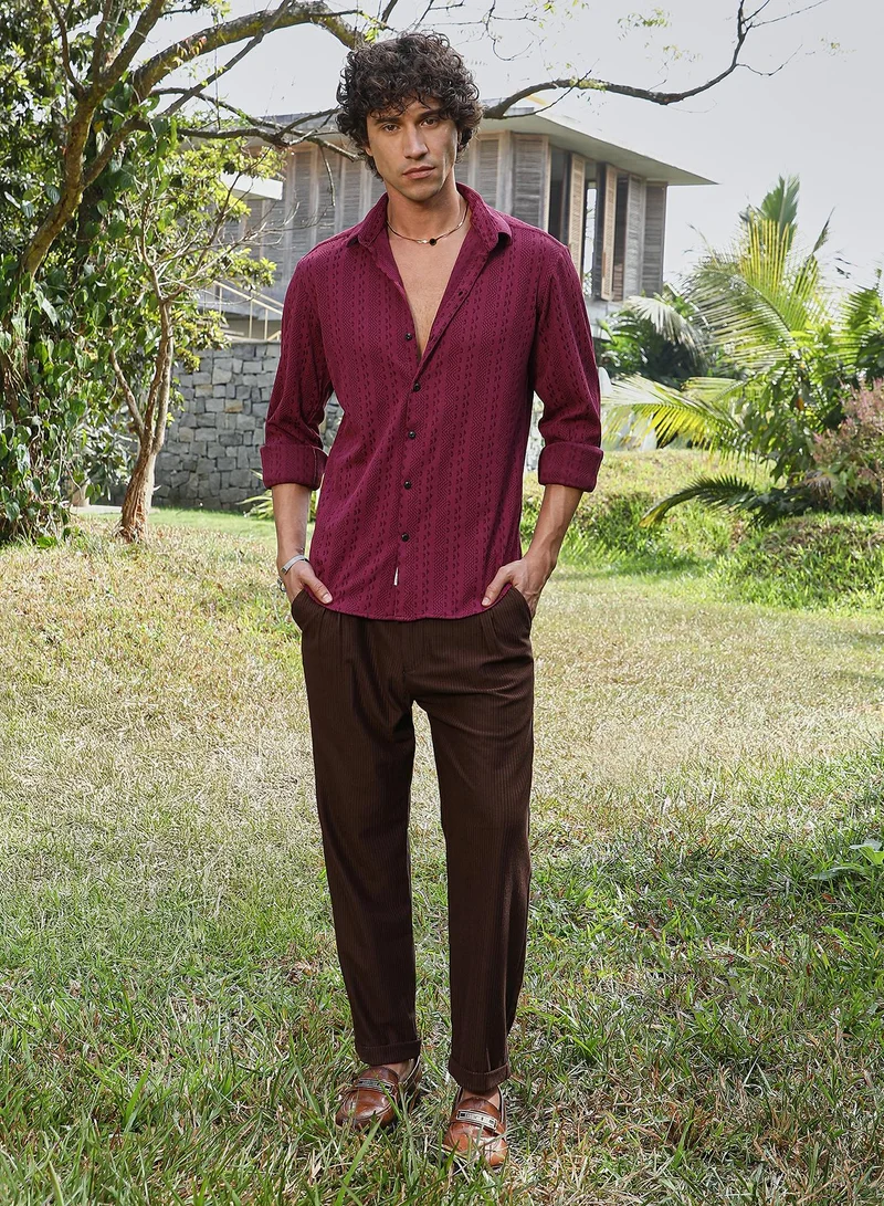 Campus Sutra Men's Rose Red Chevron-Loop Shirt
