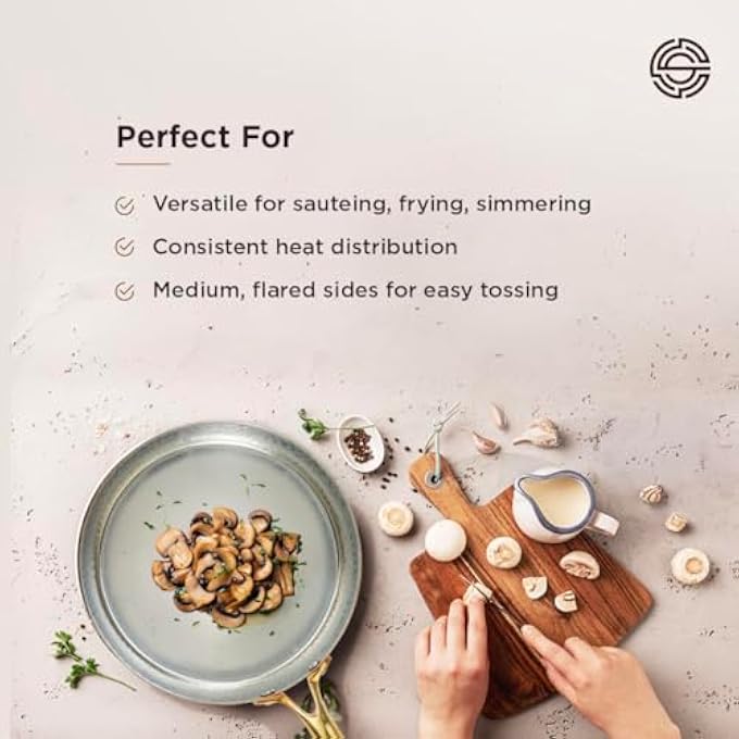 Bandai Copper Studio Signature 8 Coppersaute Pan HandHammered Copper NonReactive Tin Lining Riveted CastBronze Handle Electric Stovetop Safe Oven Safe PfasFree Broiler Safe To 425F - Image 5