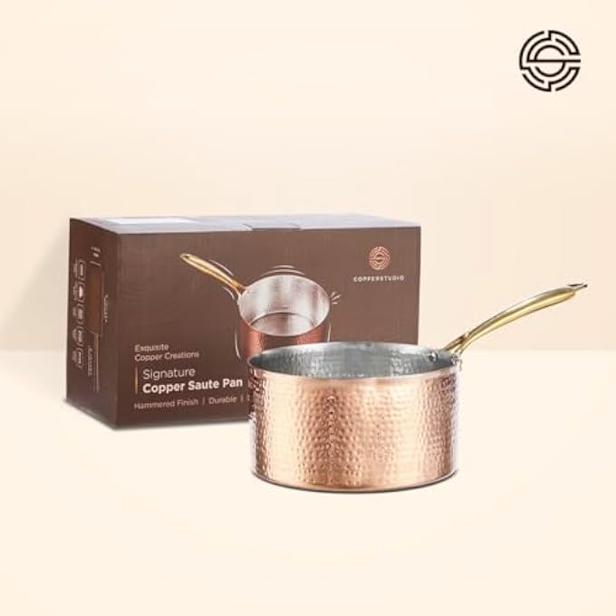 Bandai Copper Studio Signature 8 Coppersaute Pan HandHammered Copper NonReactive Tin Lining Riveted CastBronze Handle Electric Stovetop Safe Oven Safe PfasFree Broiler Safe To 425F - Image 3
