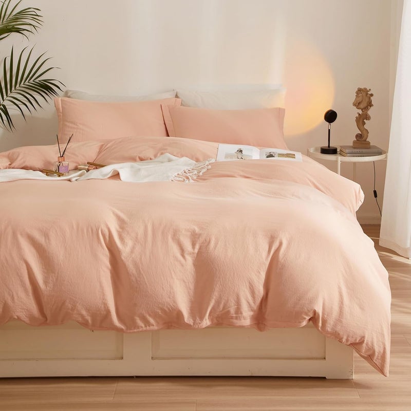 AMWAN Pink Duvet Cover Full Size Soft Washed Microfiber Duvet Cover Modern Style 3 Pieces Pink Comforter Cover Boho Blush Bedding Set Pink Blush Duvet Cover 80”x90” with 2 Pillowcases, Zipper Closure - Image 5