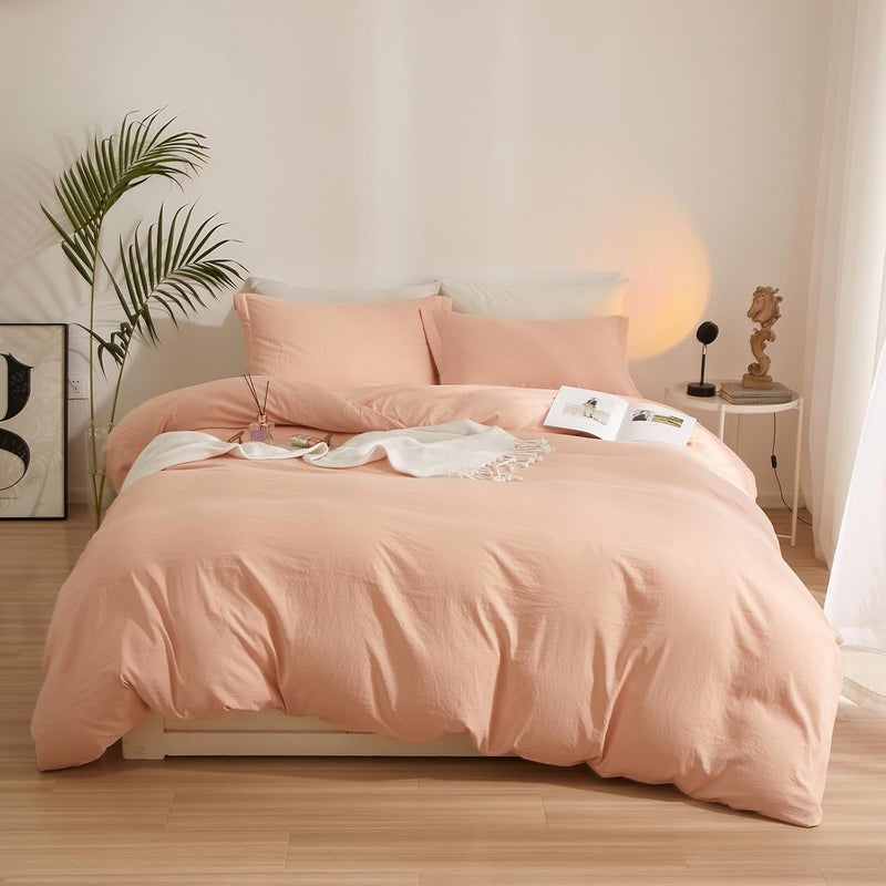 AMWAN Pink Duvet Cover Full Size Soft Washed Microfiber Duvet Cover Modern Style 3 Pieces Pink Comforter Cover Boho Blush Bedding Set Pink Blush Duvet Cover 80”x90” with 2 Pillowcases, Zipper Closure - Image 1