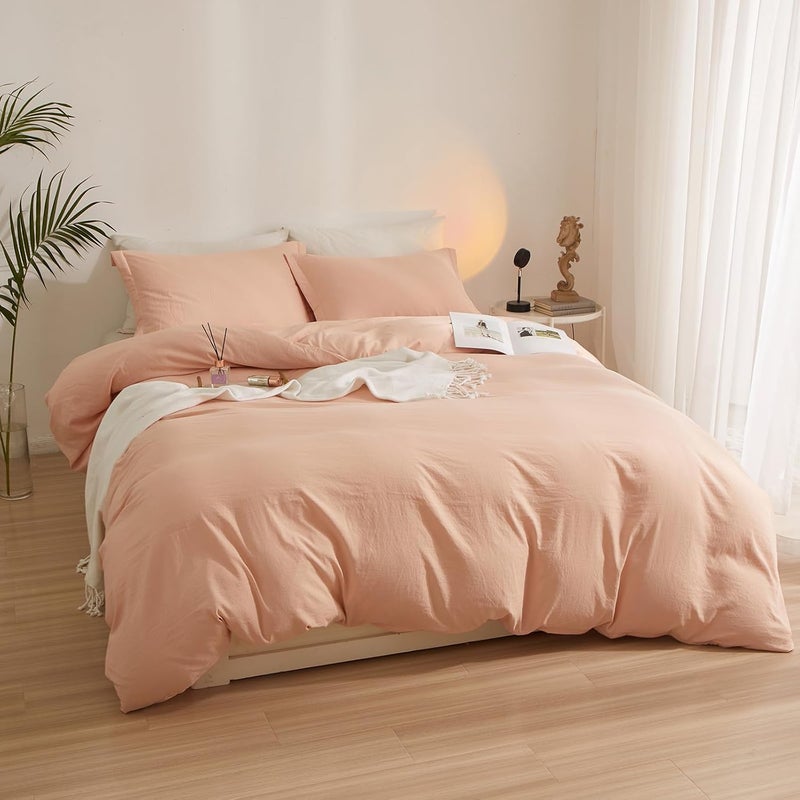 AMWAN Pink Duvet Cover Full Size Soft Washed Microfiber Duvet Cover Modern Style 3 Pieces Pink Comforter Cover Boho Blush Bedding Set Pink Blush Duvet Cover 80”x90” with 2 Pillowcases, Zipper Closure - Image 2