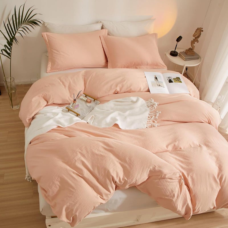 AMWAN Pink Duvet Cover Full Size Soft Washed Microfiber Duvet Cover Modern Style 3 Pieces Pink Comforter Cover Boho Blush Bedding Set Pink Blush Duvet Cover 80”x90” with 2 Pillowcases, Zipper Closure - Image 3