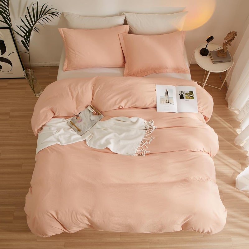 AMWAN Pink Duvet Cover Full Size Soft Washed Microfiber Duvet Cover Modern Style 3 Pieces Pink Comforter Cover Boho Blush Bedding Set Pink Blush Duvet Cover 80”x90” with 2 Pillowcases, Zipper Closure - Image 4