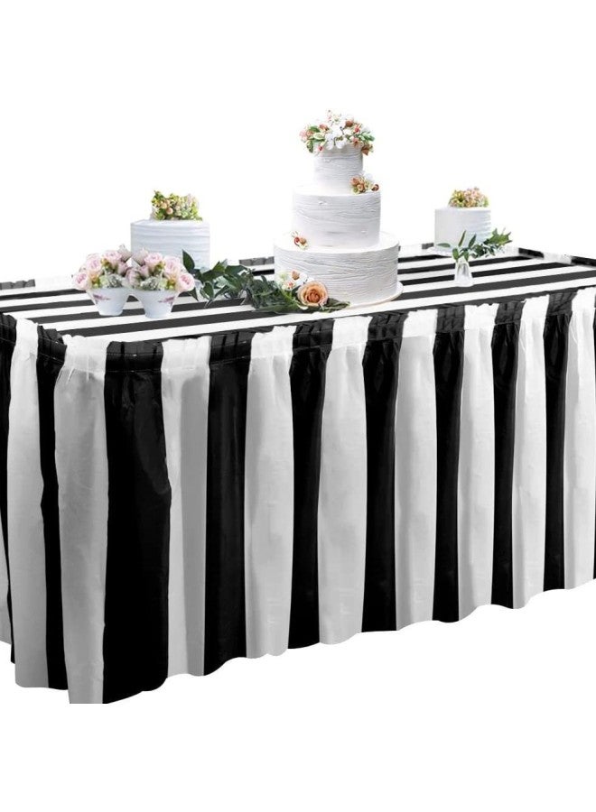 Disposable Plastic Tablecloth Table Skirt Rectangular Oil-proof PE Tablecloth Party Wedding Dessert Table Party Decoration Supplies-color:black Stripes-Specifications:[single Table Skirt] 426*73cm - Image 1