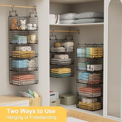VyGrow 5 Tier Hanging Closet Organizer with Adjustable Dividers, Heavy-Duty Storage Shelves for Clothing, Kitchen, Laundry Room, Extra Large Baskets, 15.7" W x 11.8" D x 51" H, Black - Image 2