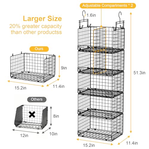 VyGrow 5 Tier Hanging Closet Organizer with Adjustable Dividers, Heavy-Duty Storage Shelves for Clothing, Kitchen, Laundry Room, Extra Large Baskets, 15.7" W x 11.8" D x 51" H, Black - Image 3