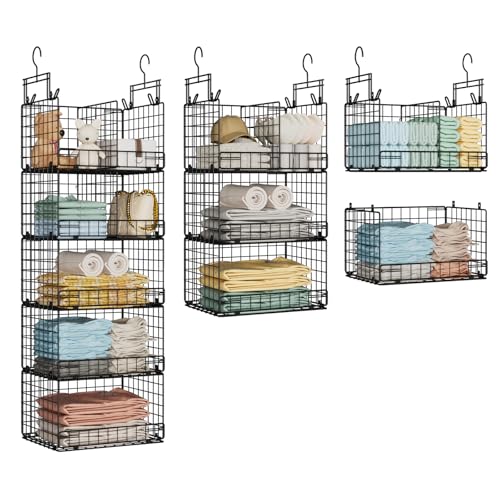 VyGrow 5 Tier Hanging Closet Organizer with Adjustable Dividers, Heavy-Duty Storage Shelves for Clothing, Kitchen, Laundry Room, Extra Large Baskets, 15.7" W x 11.8" D x 51" H, Black - Image 1