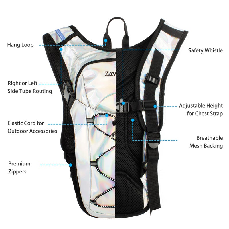 Zavothy Rave Hydration Backpack Lightweight Water Backpack for Cycling Running Hydration Pack Hiking Backpack with 2L Water Bladder White - Image 3
