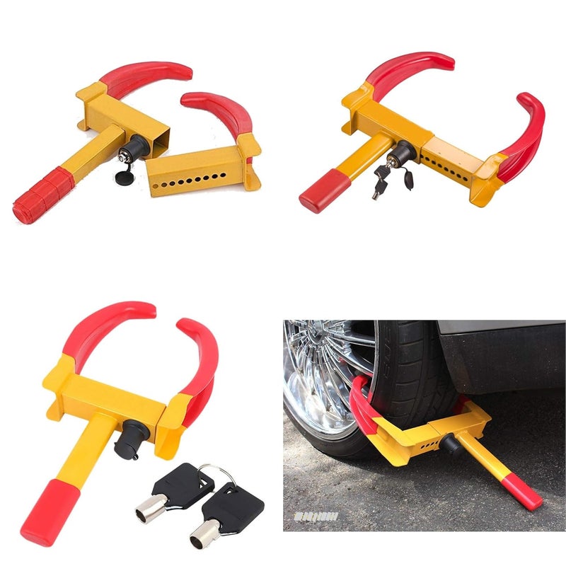 TORIOX قفل عجلة السيارة المضاد للسرقة الثقيل العالمي مع حماية من السرقة (أحمر وأصفر) - Image 5