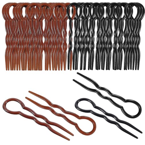 Bememo 20 Pcs Grip Hair Pins for Thick Hair U Shaped Pin French Simple Fast Spiral Braid Twist Styling Clip Pin for Lady Women, Wedding Bridal Hairstyles, Black and Brown - Image 1