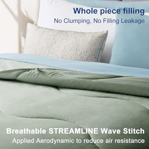 MEELUS Lightweight Comforter Cooling Sage Green, All Season Duvet Insert Breathable Queen Size Summer Bedding, Soft Microfiber Cool Down Alternative Quilt with Corner Tabs, 88x88 inch - Image 3