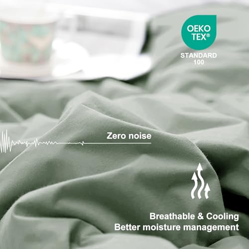 MEELUS Lightweight Comforter Cooling Sage Green, All Season Duvet Insert Breathable Queen Size Summer Bedding, Soft Microfiber Cool Down Alternative Quilt with Corner Tabs, 88x88 inch - Image 2