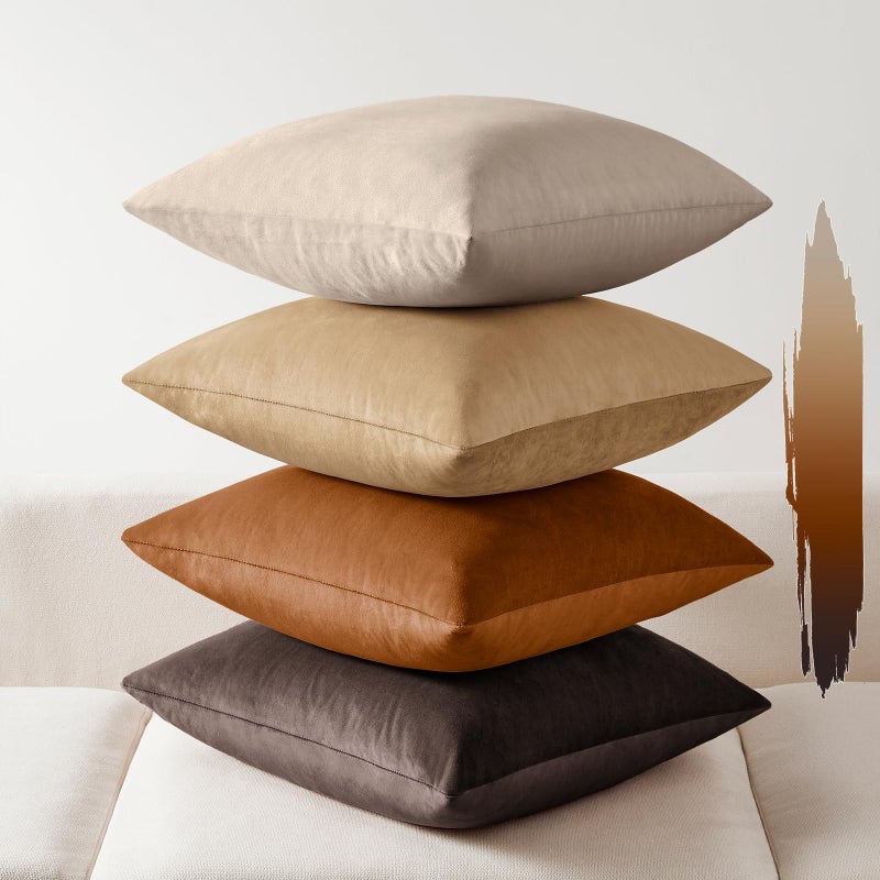 Softalker Throw Pillow Covers Set of 4 Velvet Soft Solid Colors Pillow Covers 16x16 Inch Decorative Cushion Pillow Case for Couch Sofa Bedroom Living RoomMulti BrownBeige