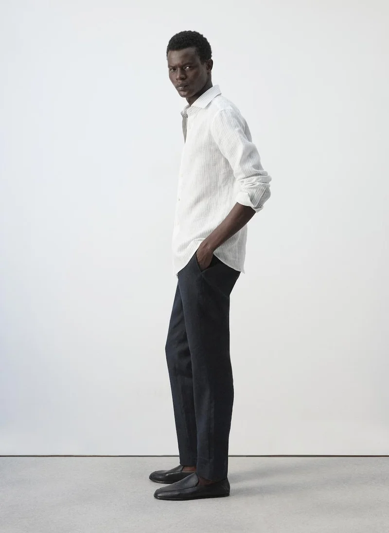 Mango Man 50-CELESTE 100% Linen Slim-Fit Shirt for Men | Best Price UAE