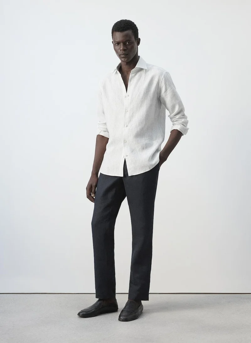 Mango Man 50-CELESTE 100% Linen Slim-Fit Shirt for Men | Best Price UAE