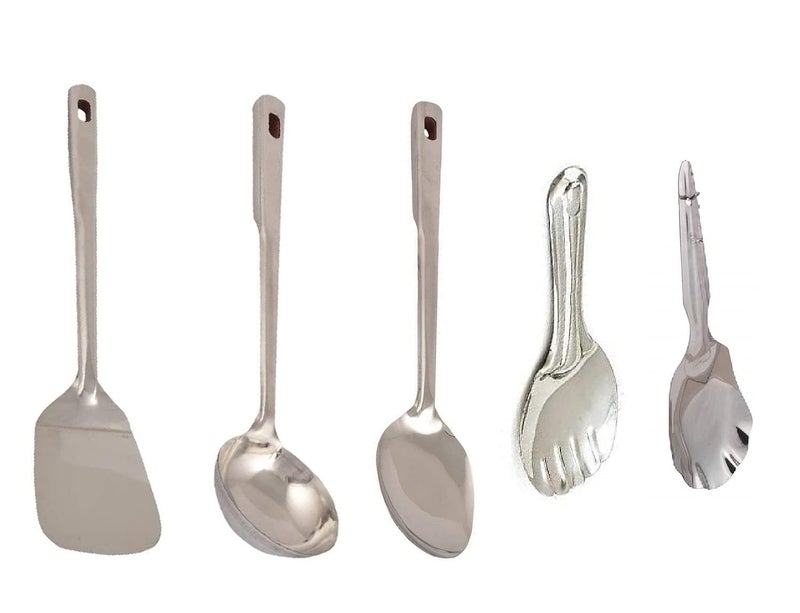 First Front Stainless Steel Cooking and Serving Spoon, Rice Palta, Panja Rice Palta, Palta with Chamcha, Kitchen Tools (Pack of 5) - Image 1