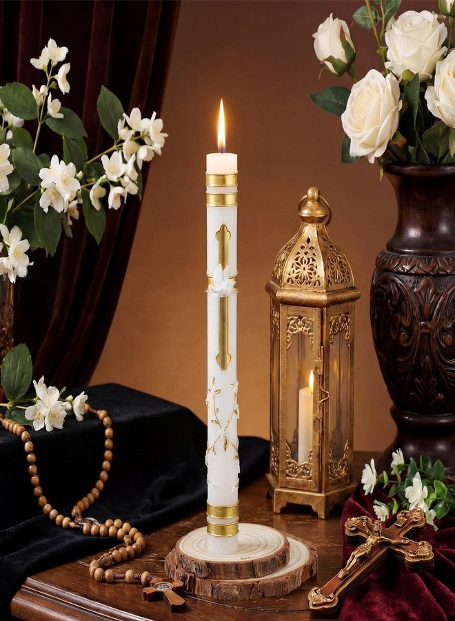 Conelist Sacramental Baptism Candle First Communion Candle Catholic Sacramental Confirmation Cross Palm Sunday Candles Velas para Bautizo Religious Prayer Candles for Church Baptismal Decor, 9.1'' - Image 3