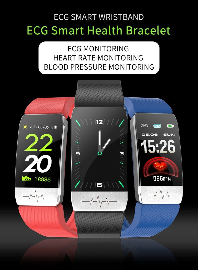 T1 Smart Bracelet, Active Pixel Fitness Tracker With Temperature Detection, IP67 Waterproof Comfortable Smart Watch With ECG Heart  Measurement, (1pc, Red) - Image 4