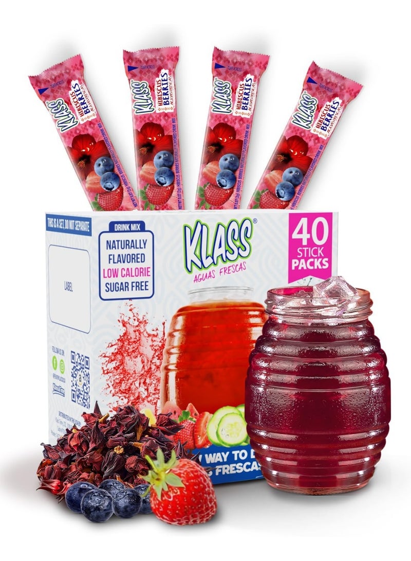 Klass Aguas Frescas Hibiscus Berries, 10 On-The-Go Packets (Pack of 4)