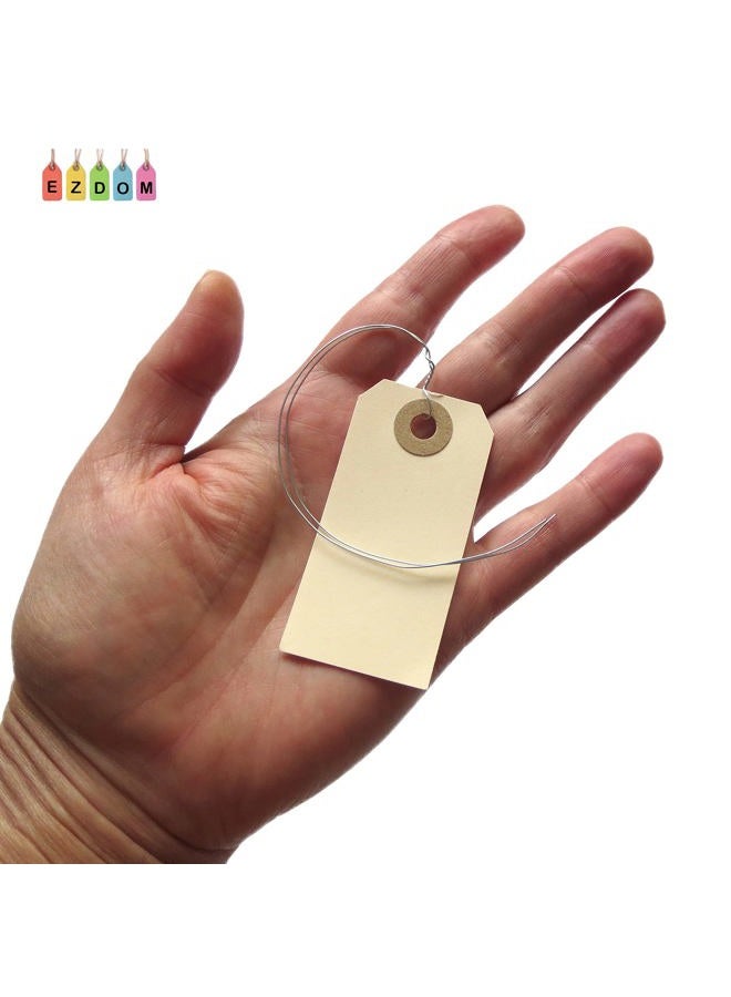 EZDOM Manila Shipping Tags with Wire #1-2 3/4” x 1 3/8” - Box of 100 Paper Tags with Wire Ties Attached and Reinforced Hole, Small Pre-Wired Shipping Tags - Image 3