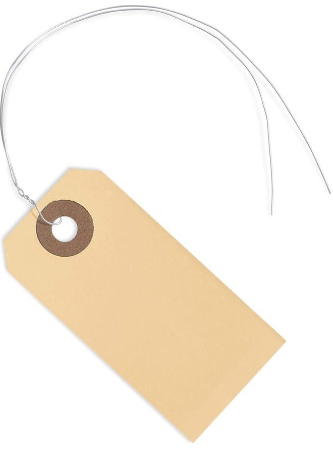 EZDOM Manila Shipping Tags with Wire #1-2 3/4” x 1 3/8” - Box of 100 Paper Tags with Wire Ties Attached and Reinforced Hole, Small Pre-Wired Shipping Tags - Image 1