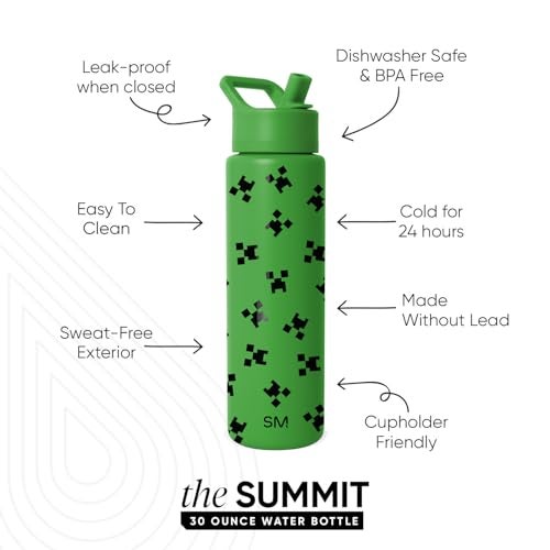 Simple Modern Summit Water Bottle with Straw Lid Minecraft 30oz Leak Proof Stainless Steel Insulated Cup Gifts for Men Minecraft Creeper - Image 3