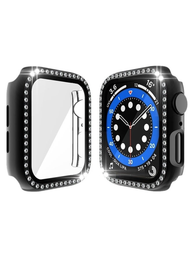 مناسبة لساعة أبل الواقية من الجيل Iwatch1/2/3/4/5/6 حافظة ماسية بصف واحد + طبقة مقسى - اللون: وردي - البعد الخارجي: 42 مم
