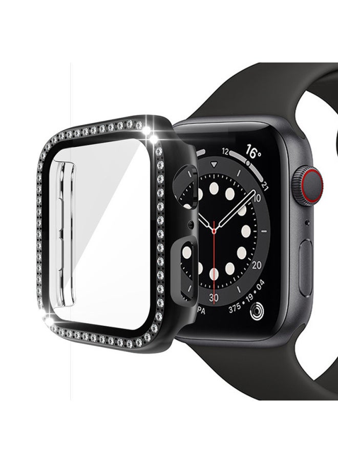 مناسبة لساعة أبل الواقية من الجيل Iwatch1/2/3/4/5/6 حافظة ماسية بصف واحد + طبقة مقسى - اللون: وردي - البعد الخارجي: 42 مم