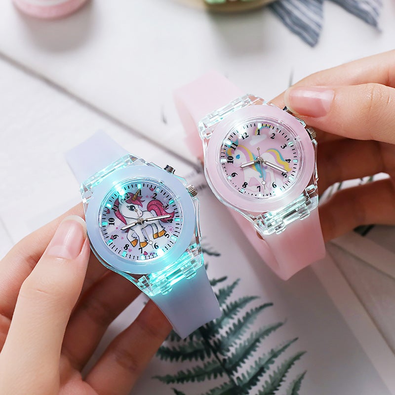 Cartoon Unicorn Kids Watch Glowing Quartz Light green  - Image 5